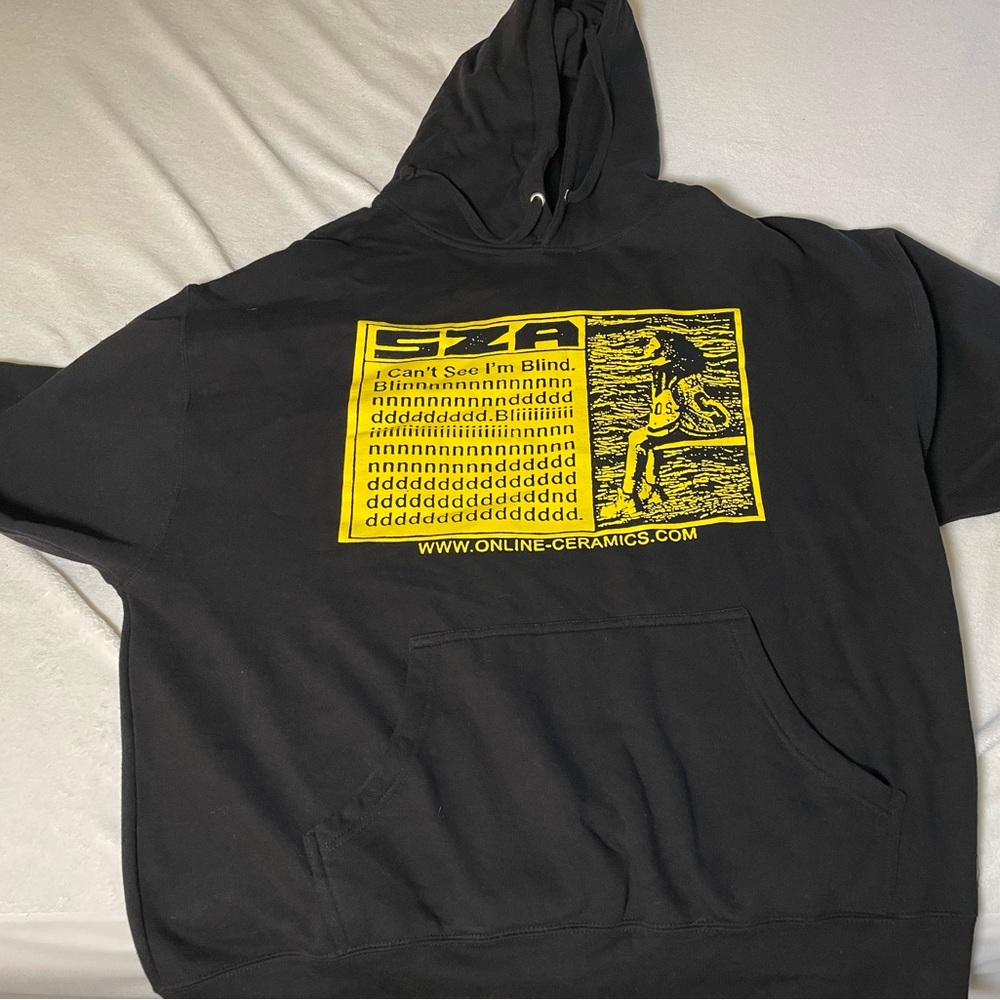 Online Ceramics SZA SOS Black Hoodie with Yellow Graphic